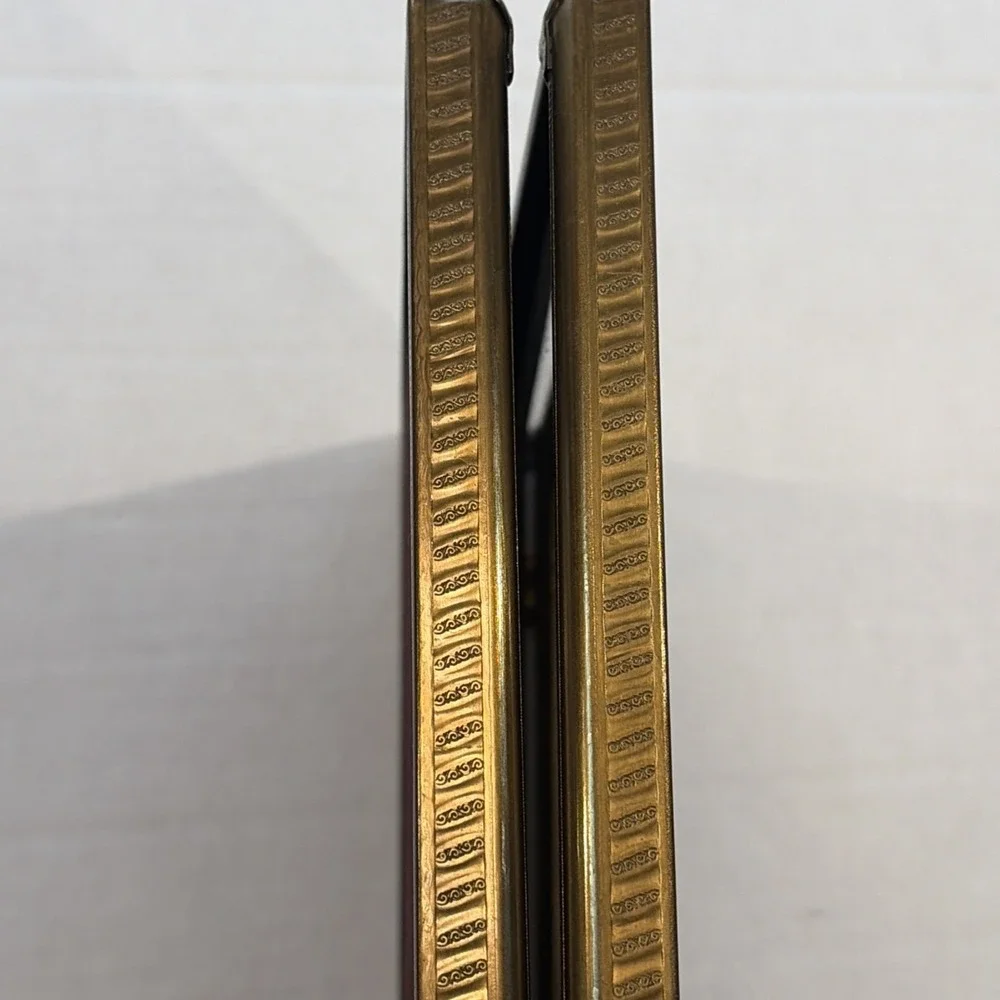 Vintage Gold Tone Bifold Hinged Double Picture Frame Art Deco 8x10